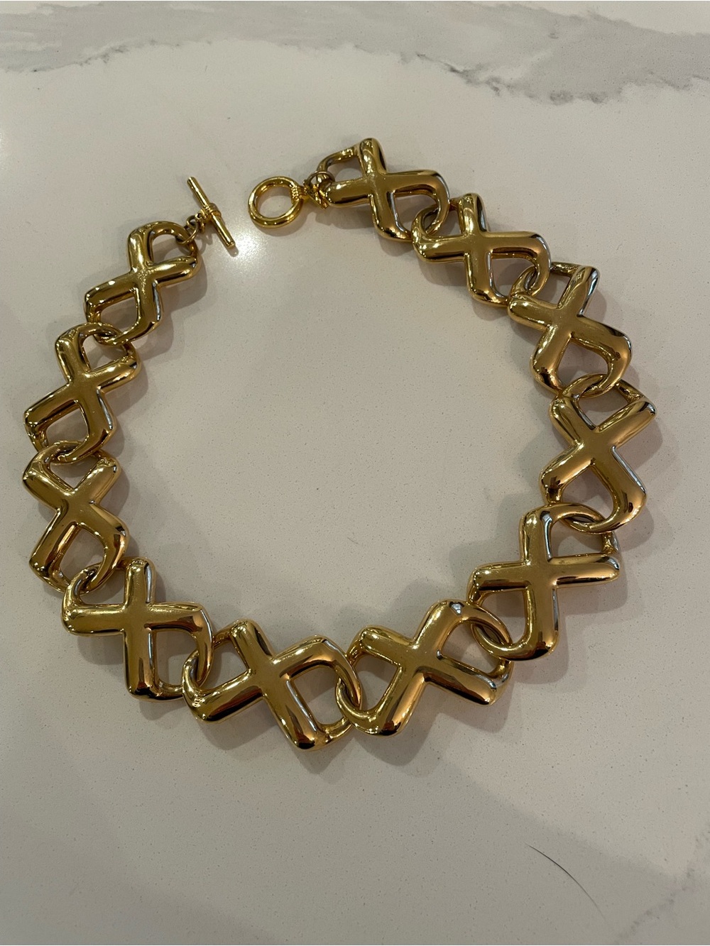Vintage Anne Klein Gold Linked X-Design Necklace - Women Jewelry